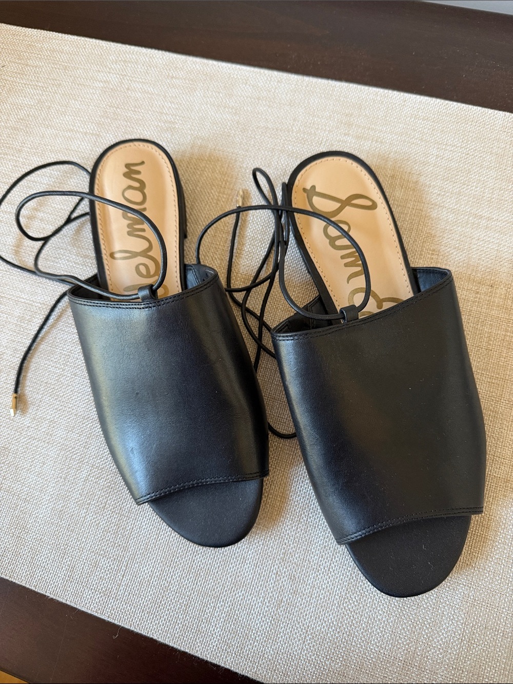 Sam Edelman Black Leather Lace-Up Open-Toe Mules